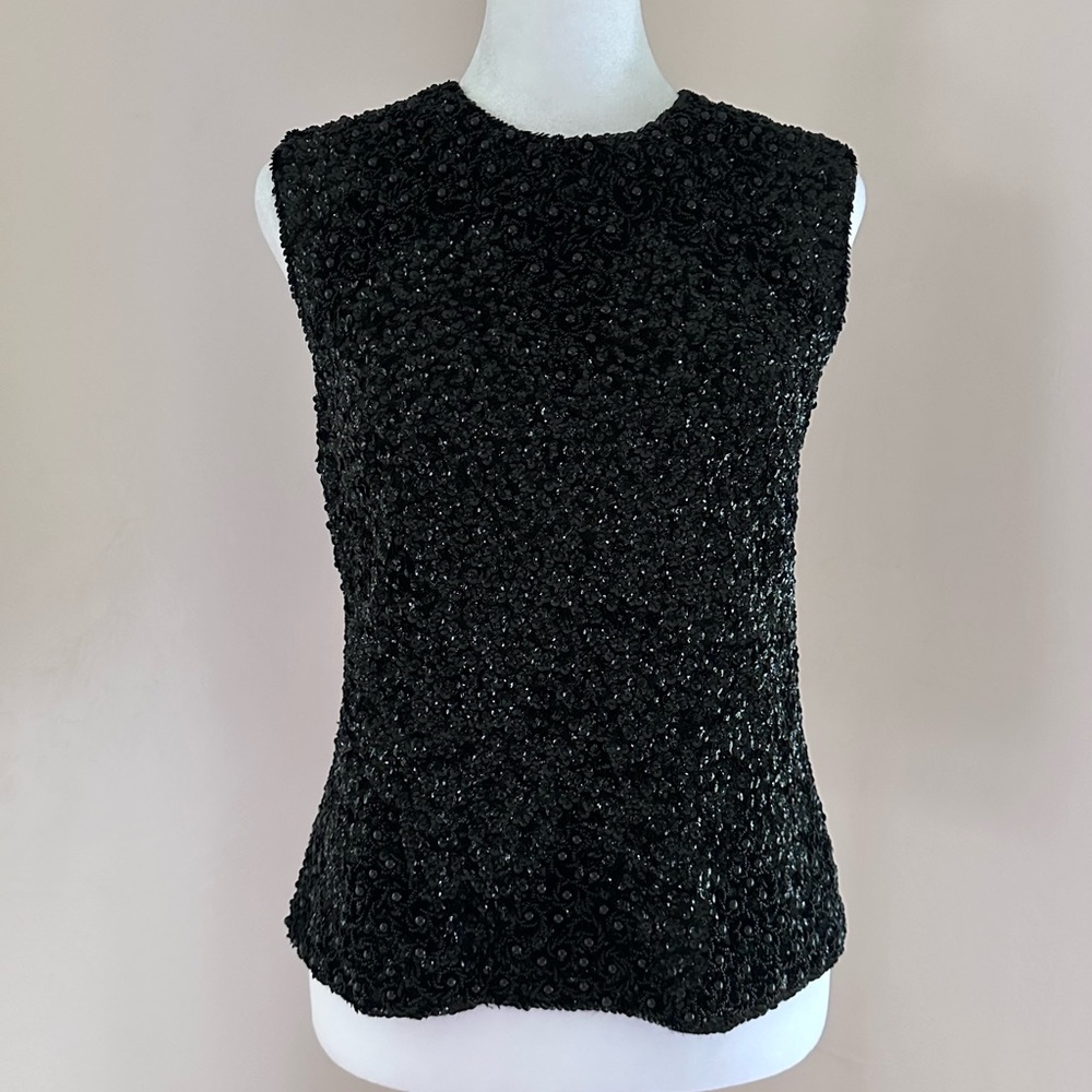 Vintage 1980s Yves Saint Laurent Beaded and Sequin Embellished Top 44 FR 12 US M